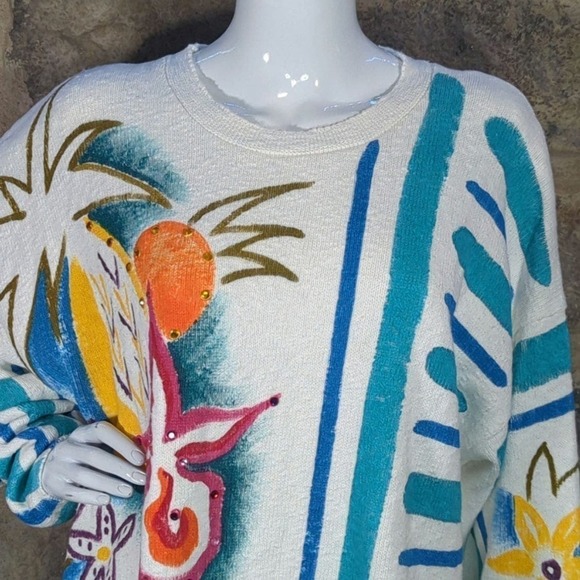 Valerie Lynn Designer Artwear Vintage Sweater Tropical Bejeweled One Size - Picture 3 of 12
